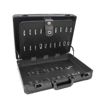 Schlüsselkoffer Premium für 60 Schlüssel, innenansicht, Fächer und Karabinerhaken