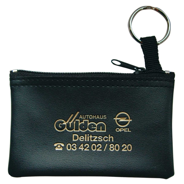 Schlüsseltasche aus Kunststoff mit Tiefprägung gold oder silber